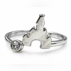 Disney Castle Adjustable Ring CZ Sterling Silver Tone Princess Minimalist 🆙 to 8